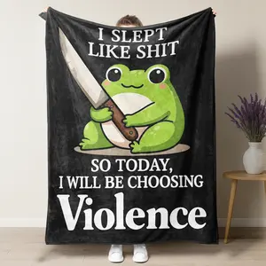 Funny Meme Frog With Knife Blanket – Cute Cartoon Frog 'Choosing Violence' Quote Print, Soft Plush Fleece Throw, Cozy Home Couch Decor, Perfect Novelty Gift for Friends and Meme Lovers