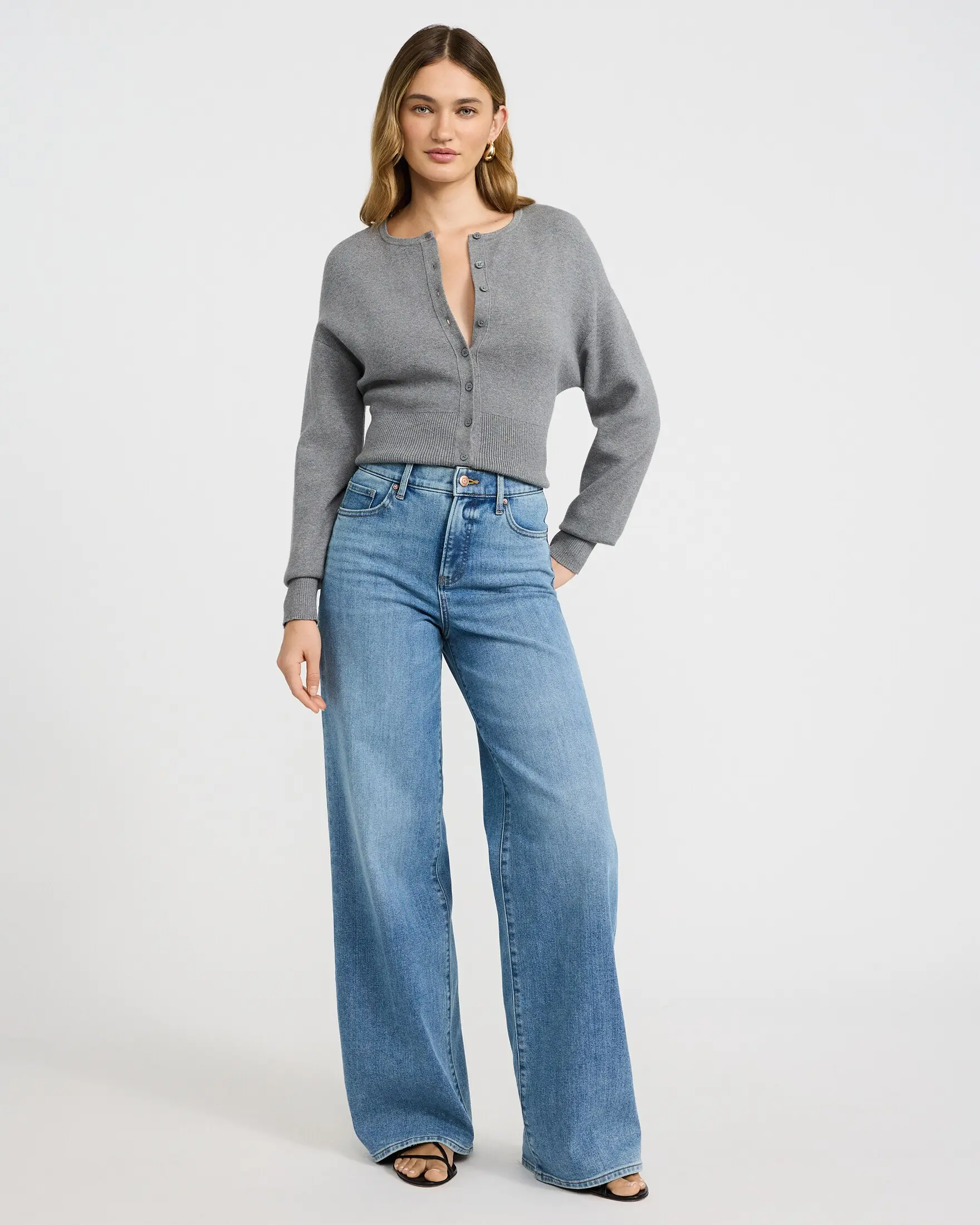 Express High Waisted Wide Leg Light Wash Jeans, Straight, Hip