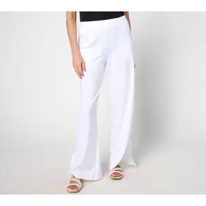 QVC Denim & Co. Petite Women's Beach Jersey Wide-Leg Pant with Side Slits