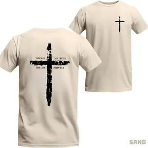 John 14:6 Cross T-Shirt/Sweatshirt/Hoodie, The Way The Truth The Life Christian Shirt, Minimalist Front Cross Back Verse Graphic Tee, For Men and For Women