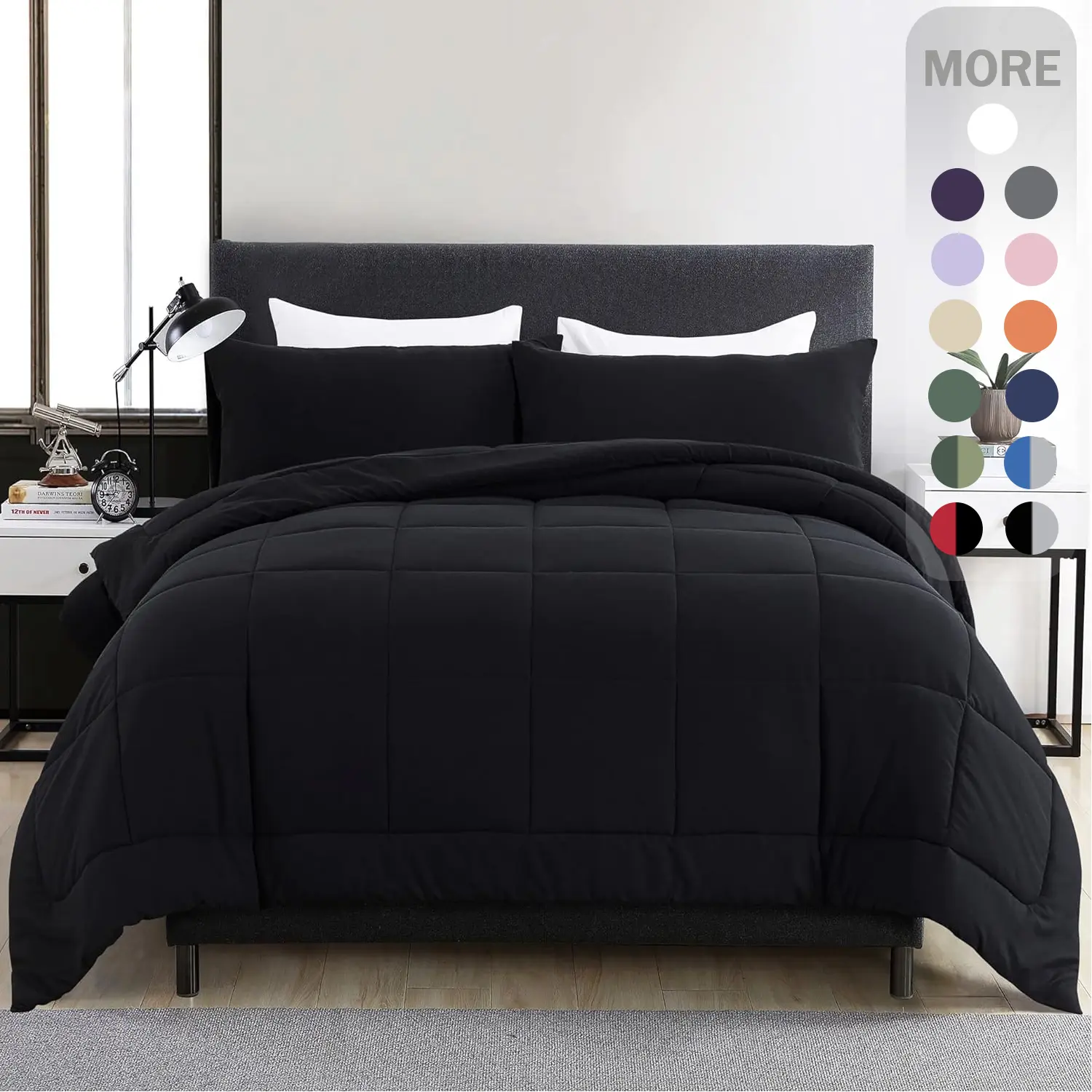 【Sohochic】DOWNCOOL Bedding Sets - 3-Piece All Seasons Down Alternative Comforter Set (2-Piece for Twin Size) with Pillowcase, Summer Turn Up, High-Quality Box Stitching Quilting, Gentle Cold Wash, Comforter Queen Size, Checkered Design