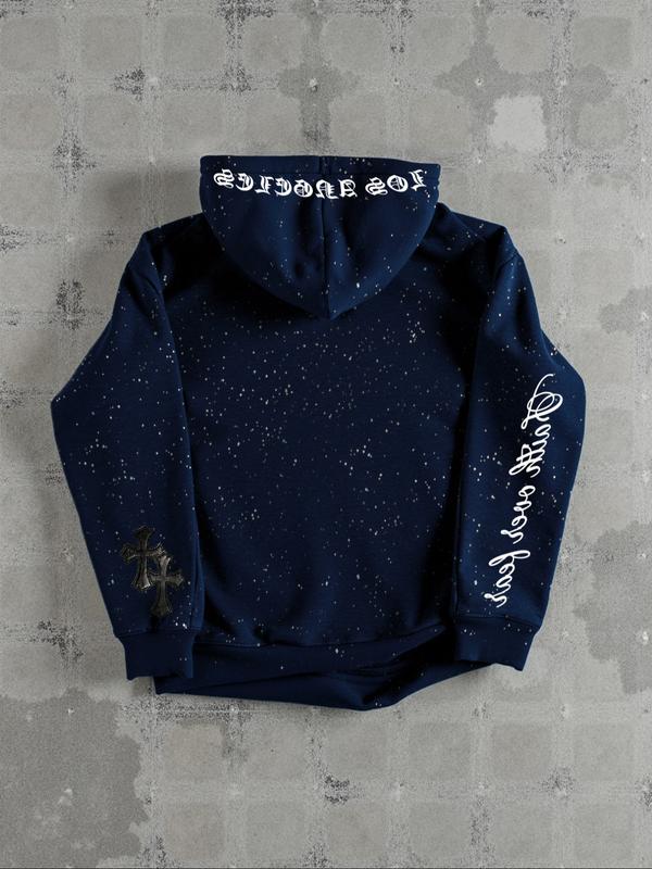 Men's Hooded Sweatshirt, Dark Gothic Cross Element Hooded Sweatshirt, Starry Sky Dyeing Process Pullover, Kangaroo Pocket, Casual Regular Loose Drawstring Hooded Sweatshirt, Suitable For Daily Vacation Outdoor Wear, Fall Outfits & Winter Outfits Men's Hooded Sweatshirt, Dark Gothic Cross Element Hooded Sweatshirt, Starry Sky Dyeing Process Pullover, Kangaroo Pocket, Casual Regular Loose Drawstring Hooded Sweatshirt, Suitable For Daily Vacation Outdoor Wear, Fall Outfits & Winter Outfits