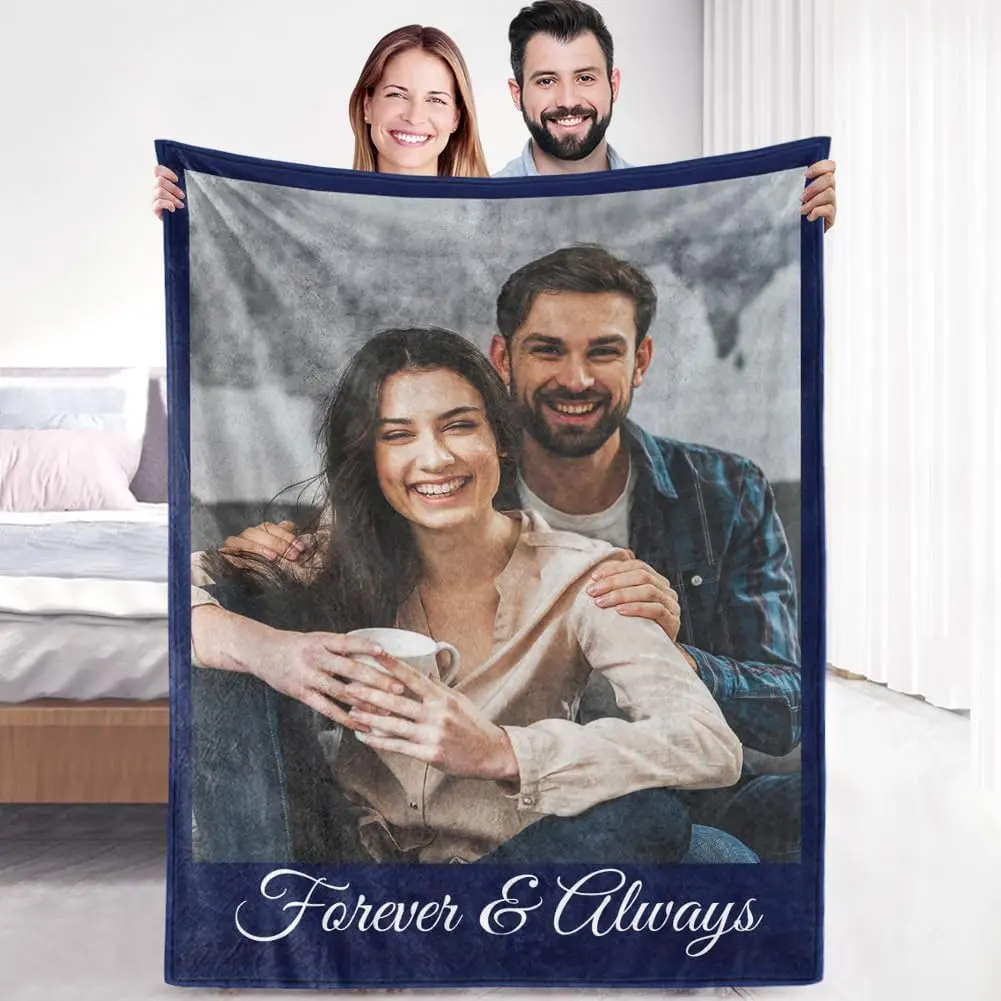 Ships Next Day, Custom  flannel Blanket with Photos Text Soft Warm Fuzzy Custom Blanket Personalized Couples Gifts for Boyfriend Girlfriend Customized Picture Blanket Gifts for Birthday Christmas