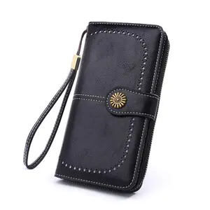Women's Vintage Chic Waxed Leather Clutch Wallet - RFID Blocking, Zip-Around Wristlet, Long Zipper, Multi-Pocket, Phones/Cards/Coins Storage, Daily Sleek Essential, Wallets