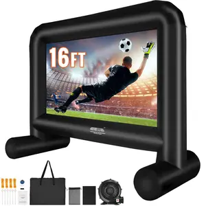 Inflatable Movie Screen 16 Ft Outdoor Projector Screen With Blower And Carrying Bag Front And Rear Projection Oxford Fabric Blow Up Screen For Backyard Parties Outdoor Movie Nights