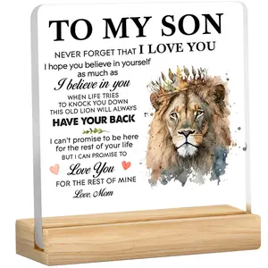 Lion Pattern Acrylic Desktop Plaque, Never Forget That I Love You Letter for Son, Home Decor Ornament, Gift for Son from Mom