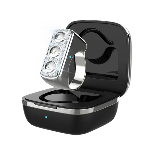 Xring Rhinestone Trim Plastic Bluetooth Unisex Smart Scrolling Ring - Wireless Selfie Accessories, Camera Accessories, Hands-Free Ebook Page Turner (Not for Kindle), iPhone/iPad/Android Compatible, Gold, White Box Packaging