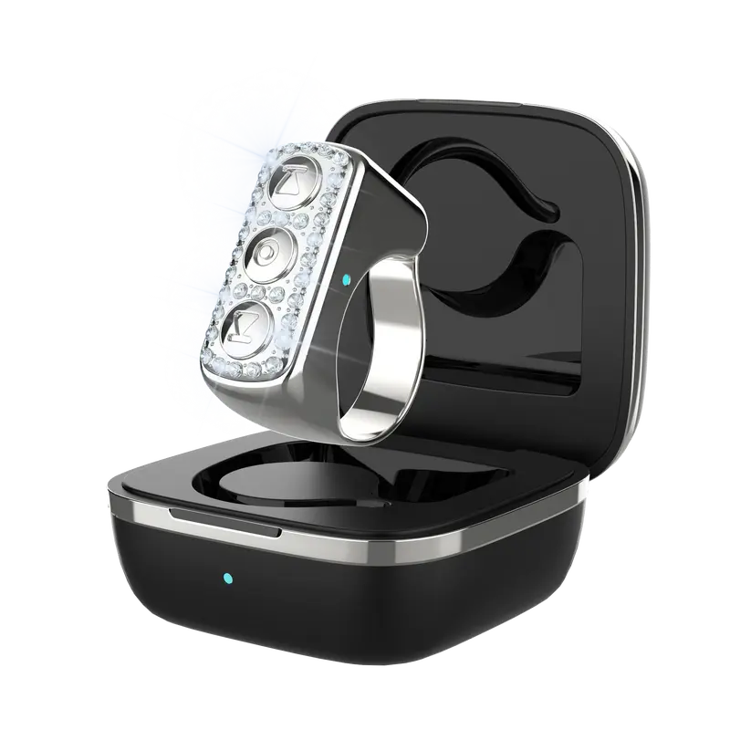 Xring Rhinestone Trim Plastic Bluetooth Unisex Smart Scrolling Ring - Wireless Selfie Accessories, Camera Accessories, Hands-Free Ebook Page Turner (Not for Kindle), iPhone/iPad/Android Compatible, Gold, White Box Packaging
