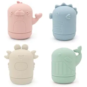 P-TBT017  Silicone Baby Bath Toys, Non-Toxic Mold Free Infant Squirty Bathtub Toys for Toddlers 6 Months+, Pack of 4 (Marine)