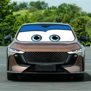 Blue Cartoon Big Eyes Car Sunshade Cover with 4 Suction Cups, 70x130cm/75x140cm, Fits Suv Pickup Trucks, Front Windshield UV Protection