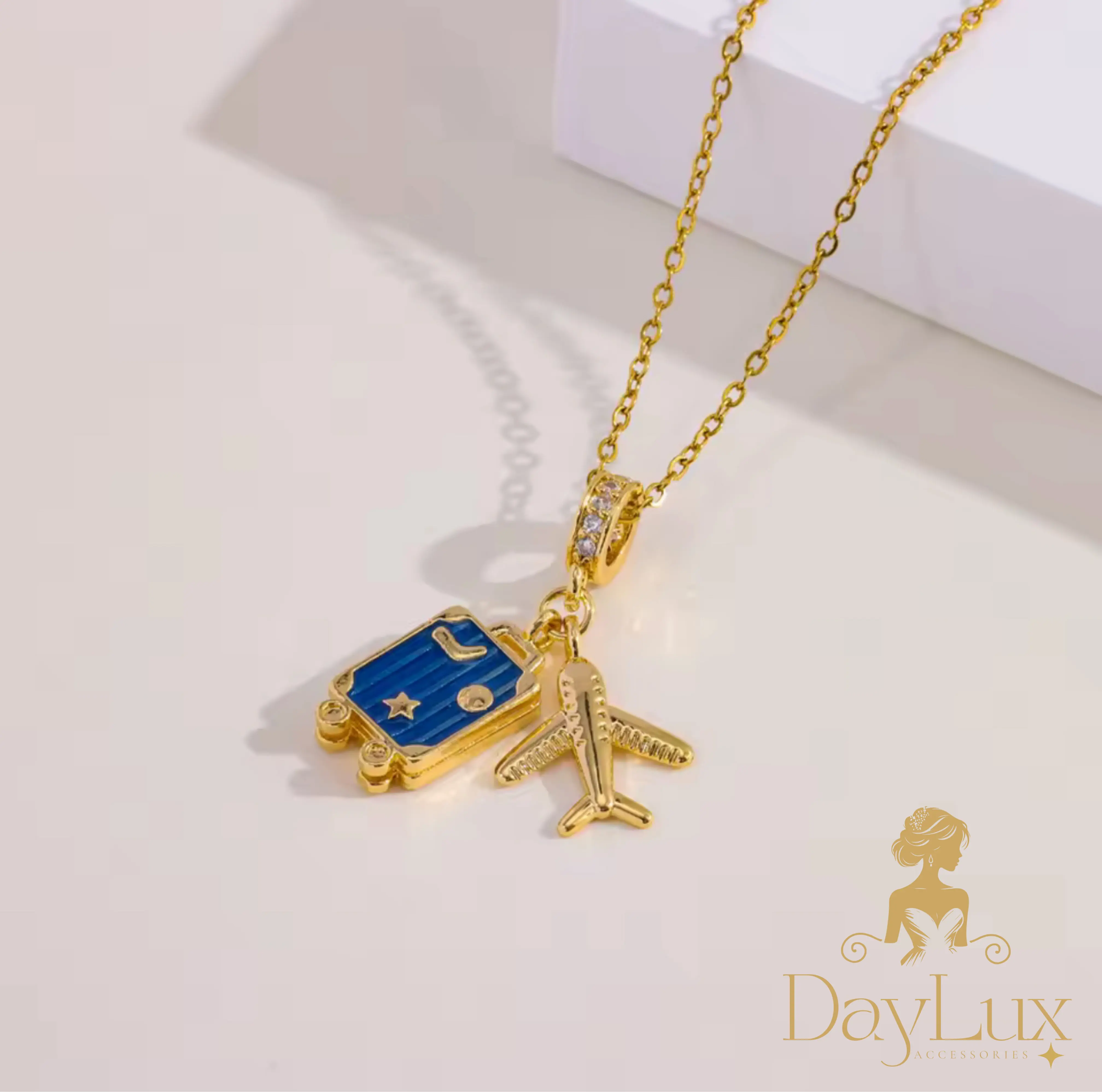 Gold-Plated Enamel Airplane Pendant Necklace - Unisex Chain Jewelry for Travel Lovers, Delicate Suitcase Charm, Symbolizing Adventure, New Journeys & Freedom, Casual Daily Wear, Symbol Of Freedom, No Warning Applicable