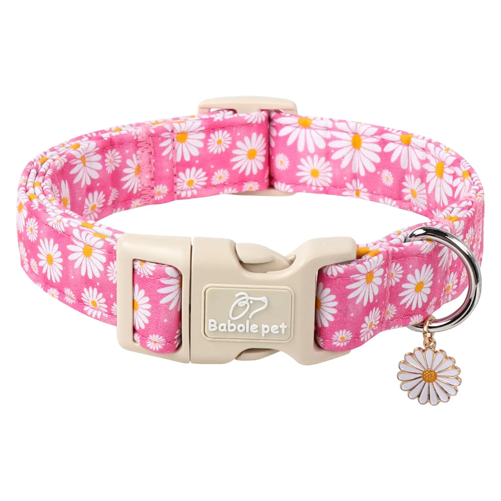 Daisy Floral Dog Collar and Leash Set - Adjustable Pink, Quick-Release Buckle, Fit for Small to Large Dogs