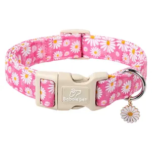 Summer Daisy Dog Collar – Adjustable Pink Floral Collar with Quick-Release Buckle for Small to Large Dogs