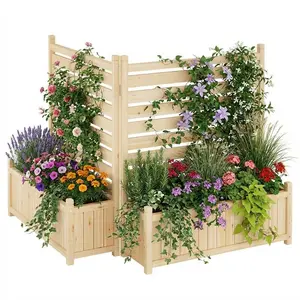 Air Conditioner Fence Panels, Outdoor Wood Privacy Screen with Planter Box for Outside, Pool Equipment Enclosure, Trash Can Hider Outdoor, No-Dig 34" w x 40" h（2 Panels）