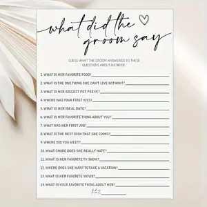 Minimalist What Did the Groom Say Bridal Shower Game Cards, Guess the Groom's Answers Wedding Activity Sheets, Bridal Party Game Supplies, Bridal Shower Activities, Wedding Games