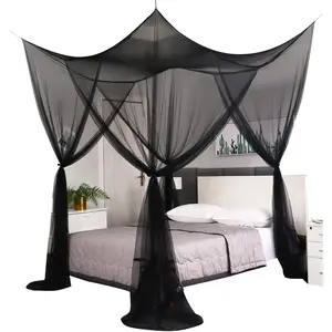 Mengersi Bed Canopy,Canopy Bed Curtains Bed Drapes for Full Queen King Size Bed,Mosquito Net Bed Curtains for Patio Indoor Outdoor Net,Black Bed Canopy Curtains for Gothic,Halloween Decoration