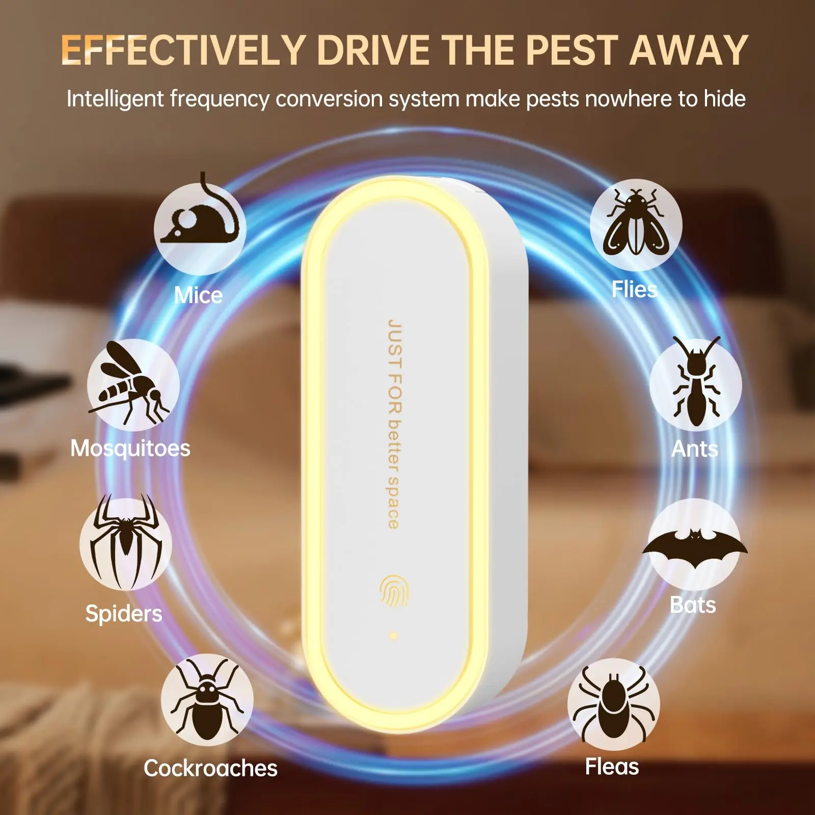 Pest Repeller Ultrasonic LED Night Light Electronic Pest Control Indoor Pest Control for Mosquitoes, Mice, Spiders, Cockroaches, Flies, White, Equipped with Extra Refillable Aroma Tablets