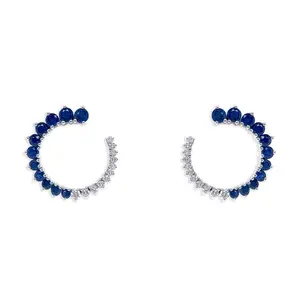 Open-Circle Sapphire & Diamond Stud Earrings – 18k Gold