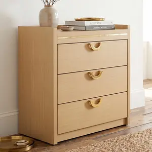 Loomie 30.6 Inch Tall Nightstand with 3 Drawers, Modern Bedside Table with U-Shaped Gold Handles, Large End Table for Bedroom, Living Room, Hallway, Natural Oak