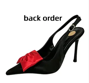 AMINUGAL Women's Flower Stilettos, Closed Pointed Toe High Heel Pumps with Elastic Ankle Strap Slip-On Slingbacks, Fashion Party Dressy Sandals, Shoes for Women