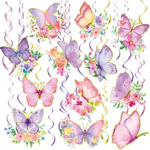 32 count Butterfly Party Decorations, Butterfly  Swirl Decorations  and   Butterfly Decorations for Spring Summer Garden Butterfly  Girl Birthday Decorations