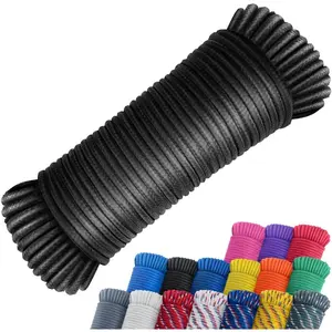 100 ft 1/4" Nylon Poly Rope Strong Utility Polyester Cord for Clothes Line Flag Pole Camping Crafting (Black)
