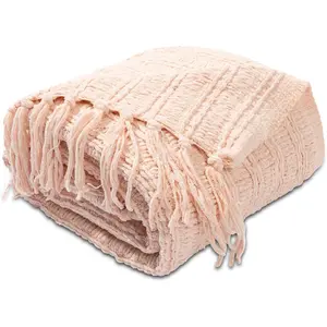 Knit Blanket Ultra-Soft Cozy Throw Handknit Style for Couch, Luxurious Lightweight Home Decor, Creole Pink 50"x60"