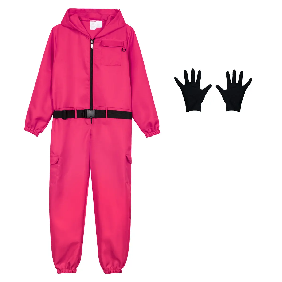 Rose red jumpsuit+belt+gloves