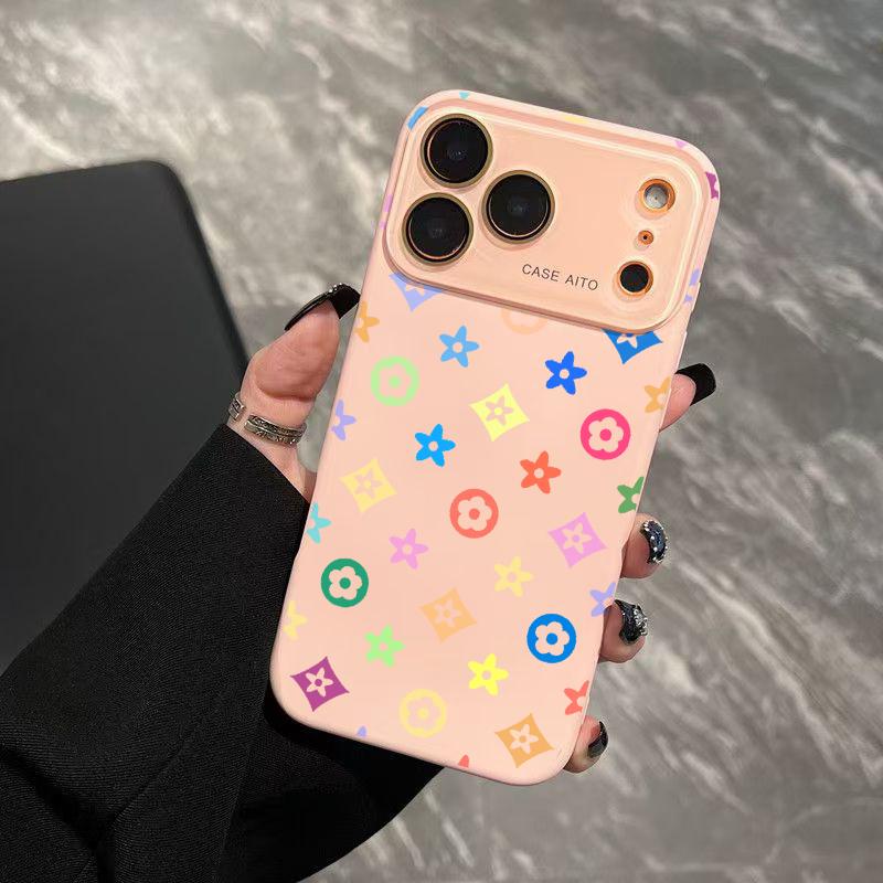 Trendy unique colorful Monogram Pattern Solid Color Phone Case with Ultra Skin friendly Touch, All Inclusive Lens Phone Case Suitable for Apple 17 16 15 14 13 12