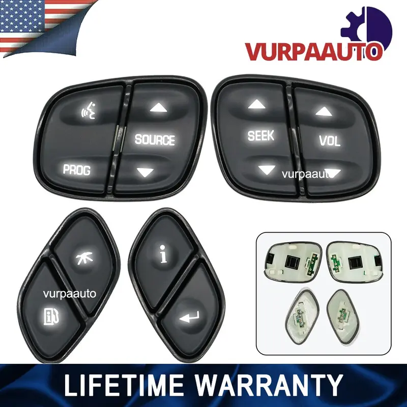 Automotive 4-LED Light Steering Wheel Switch Control Buttons, Compatible with 2003-2006 Chevy Suburban