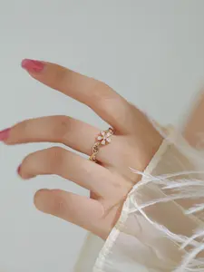 Cute Four-Leaf Clover Zirconia Open Ring, Adorable Flower Gemstone Opening Finger Ring for Women, Stylish Jewelry Accessory