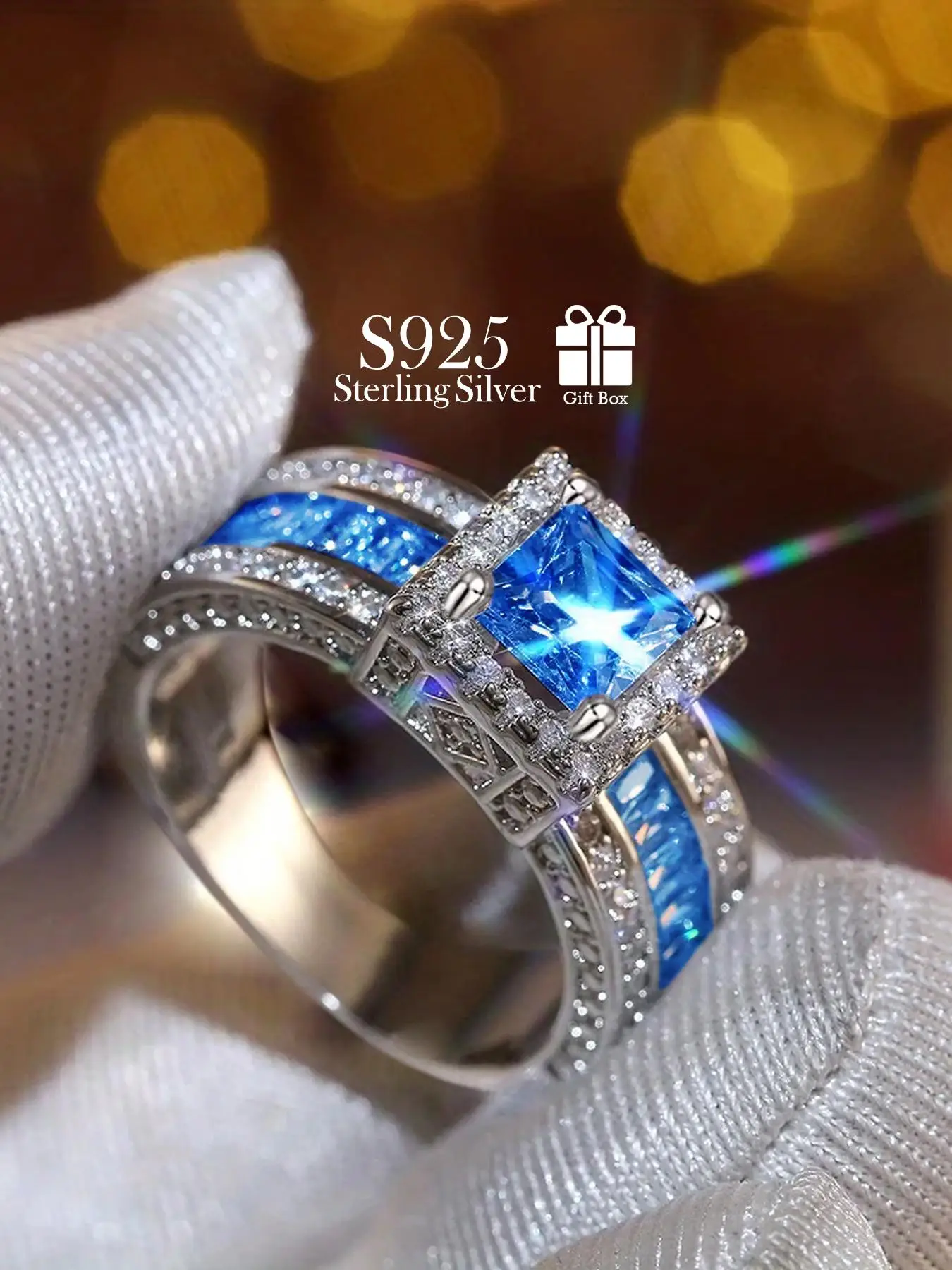 S925 Sterling Silver Luxury Artificial Zircon Decorated Ring, Elegant Engagement Ring for Women, Trendy All-match & Exquisite Jewelry for Birthday Gif