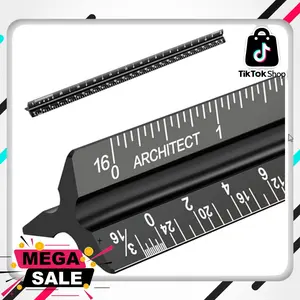 Architectural Scale Ruler, Imperial Measurements 12'', Laser-Etched Aluminum Architect Triangular Ruler Black for Architects, Students, Draftsman, and Engineers by mveohos