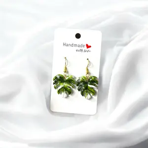 Handmade and Hand Painted Monstera Albo Clay Earrings