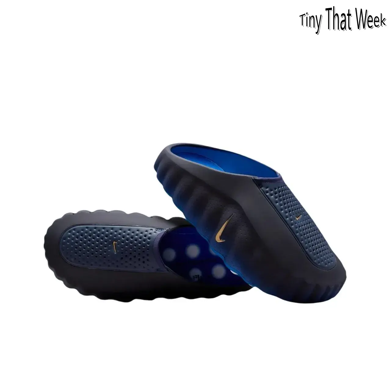 Midnight Blue Recovery Slides with White Massage Nodes – Soft EVA Foam, Ventilated Perforated Upper & Non-Slip Textured Sole, Cozy Post-Workout Footwear for Home & Gym Relaxation