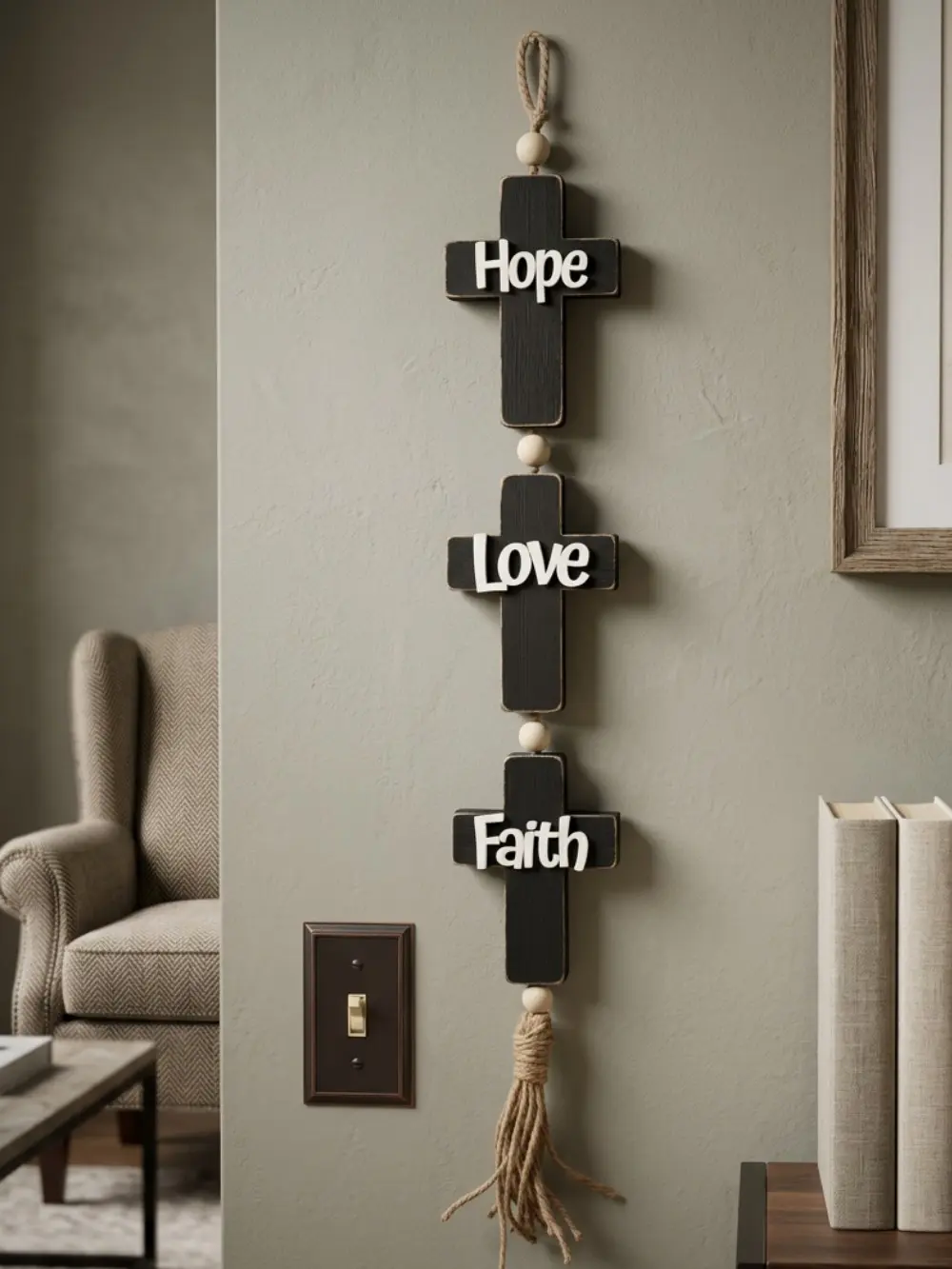 Faith Hope Love Wood Hanging Cross