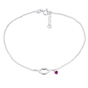 Sexy Kissing Lips & Red Heart Charm Anklet Ankle Bracelet .925 Sterling Silver Adjustable