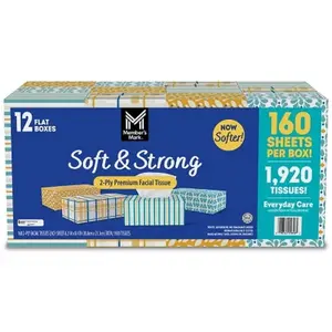 Member's Mark Member's Mark Soft & Strong Facial Tissues, 12 Flat Boxes, 160 2-ply Tissues Per Box Hand Room Unscented Napkin