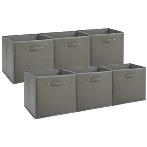 6-Pack 13" Fabric Storage Bins with Faux Leather Handles, Foldable Cube Baskets for Shelves & Closet, Collapsible Storage Boxes for Clothes Toys