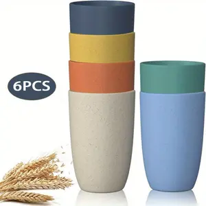 6 PCS Wheat Straw Cups Good Alternative to Plastic Reusable Cups 12 oz Unbreakable Drinking Cup Reusable Dishwasher Safe Water Plastic Glasses with 6 Colors