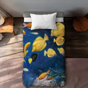 360 stand Decorative Duvet Cover Set - Fish Under the Sea Orange Sea Design, Twin Extra Long Size, Machine Washable Bedding for Home Decor, Machine Washable Duvet