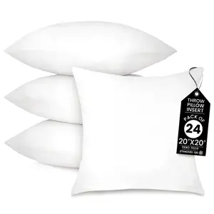 Set of 4 White Throw Pillows – Soft, Comfortable, Fluffy Insert – Low-Allergy Fill Square Lightweight Pillow, Suitable for Living Room, Bedroom, Home Decor, 100% Polyester Ultra-Fine Fiber Fabric