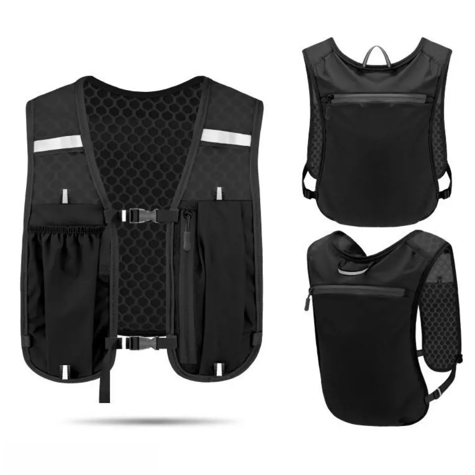 Breathable Running Hydration Vest, Lightweight 3D Mesh Sports Chest Pack with Reflective Strip & Emergency Whistle, Stretch Pockets Fits 6-Inch Phone Water Bladder Storage, Adjustable for Hiking Cycling Marathon
