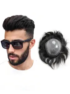 Men's Short Straight Human Hair Toupees, Breathable PU Base Men's Hair System, Fashionable Human Hair Accessories for Men