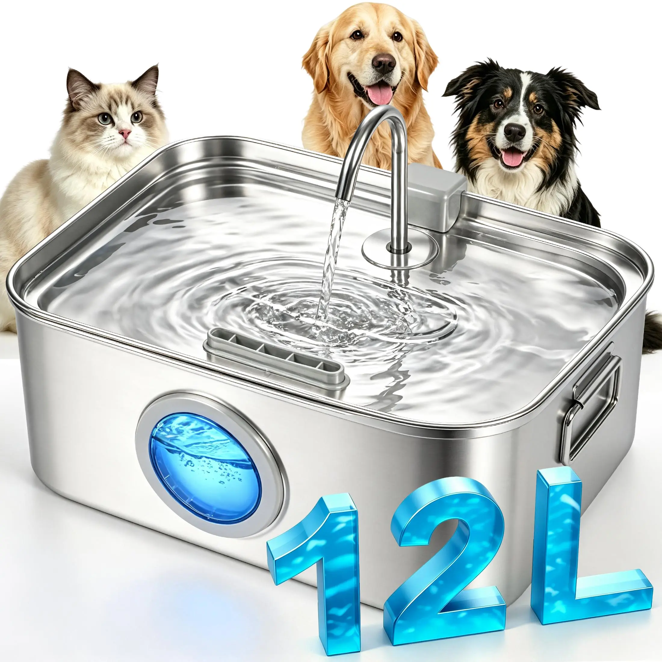 12L/405oz Pet Water Fountain for Cats & Dogs, 304 Stainless Steel Automatic Drinking Dispenser with Dual Flow & 24h Filtrat,Summerwinsion, Ultra-Quiet Silent Pump, Dishwasher-Safe & Easy Clean, BPA-Free, Summer Essential Pet Accessories，cat water fountain