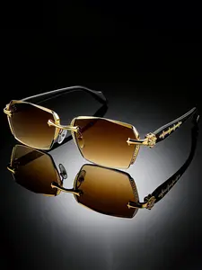 New Classic Retro Square Rimless Small Frame Trendy Daily Casual Sunglasses Metal Frame   PC Lenses Unisex Street Style Sunglasses, Minimalist High-end Look,htweight and Non-pressing, Face-slimming Magic Tool