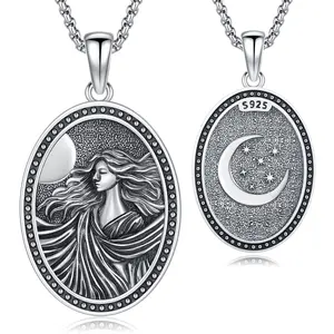DRINSPER Nyx Necklace 925 Sterling Silver Primordial Goddess of Night and Darkness Origin from Chaos in Greek Mythology Necklace Jewelry for Pagan for Women
