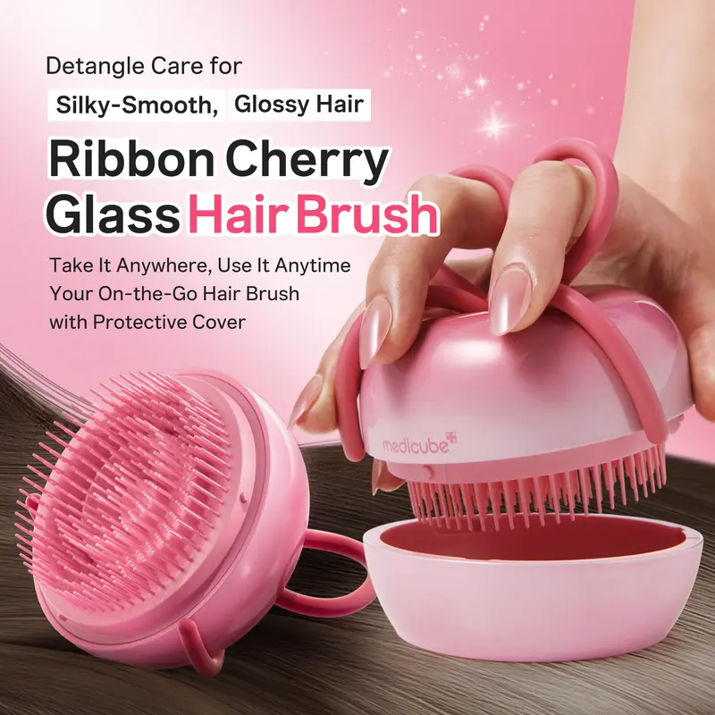 Ribbon Cherry Glass Hair Brush in use