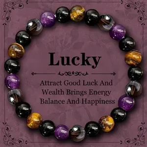 Purchase 1, Receive 4: Exquisitely Crafted Bohemian Beaded Bracelet Set Featuring Natural Citrine, Malachite, Tiger Eye, and Amethyst. Elastic Crystal Protection Bracelets Suitable for Both Men and Women.