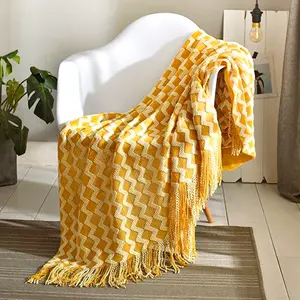 NTBAY Acrylic Knitted Throw Blanket, Lightweight and Soft Cozy Decorative Woven Blanket with Tassels for Travel, Couch, Bed, Sofa,